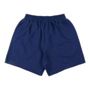 Back view of navy blue Sp5der Worldwide OG Web Logo sweat shorts featuring a comfortable and relaxed urban fit.