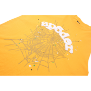 Yellow Sp5der Wait Web T-shirt with iconic oversized spider web graphic design and raised white branding lettering.