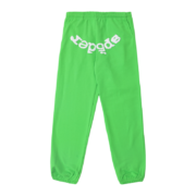 Bright green Sp5der Websuit sweatpants featuring the signature white web branding and comfortable loose fit design.