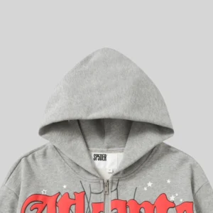 Sp5der Atlanta Full Zip Hoodie 'Grey' close up
