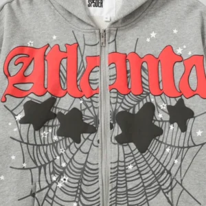 Sp5der Atlanta Full Zip Hoodie 'Grey' close up
