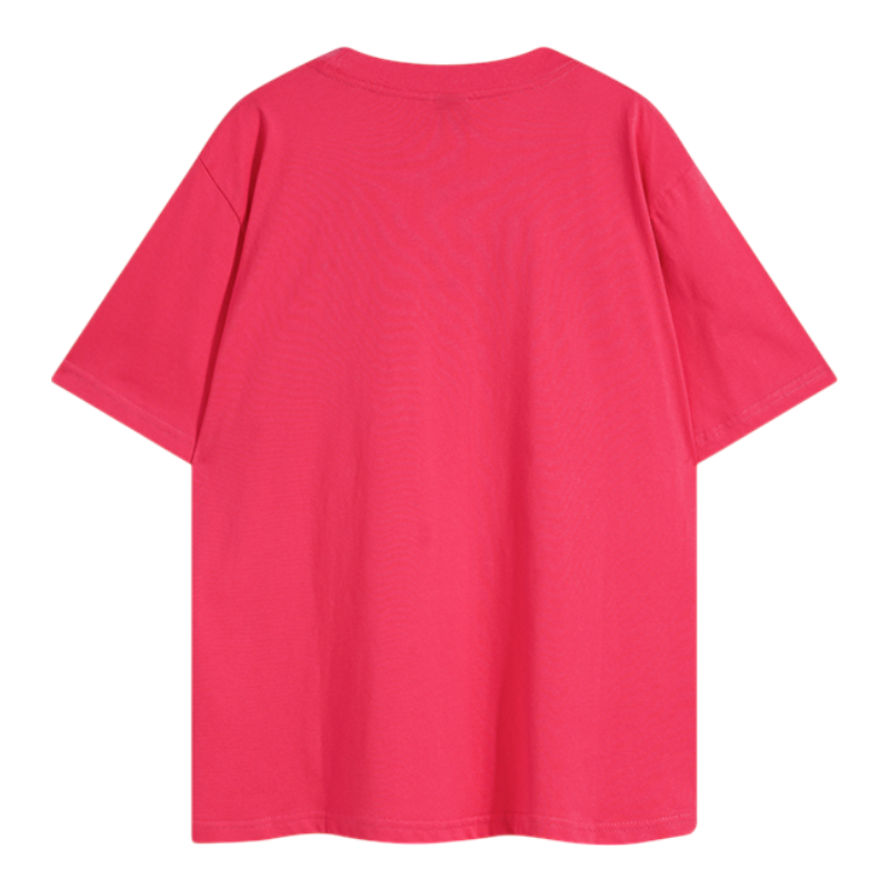 Back view of the vibrant Sp5der Web Print pink T-shirt, featuring a soft breathable cotton fabric for a comfortable fit.