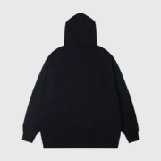 Back view of the heavyweight Sp5der Phantom Web hoodie in classic black, featuring premium cotton-blend fabric.