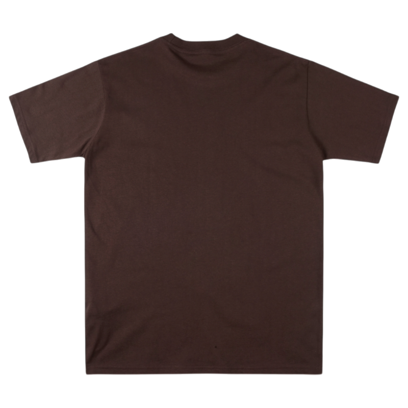 Back view of the brown Sp5der 555 cotton t-shirt showcasing its minimalist streetwear design and high-quality fabric.