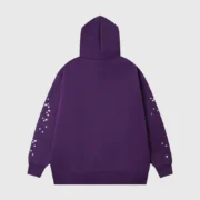 Back view of the purple Sp5der Star OG Web V2 hoodie, showcasing the heavyweight fleece design and iconic detailing.