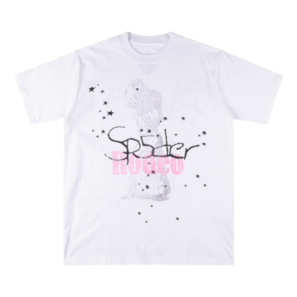 Travis Scott Cactus Jack x Sp5der Days Before Rodeo white graphic tee with R5deo print and star details for streetwear fans