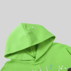 Sp5der Punk V2 Rhinestone Hoodie 'Green' close up