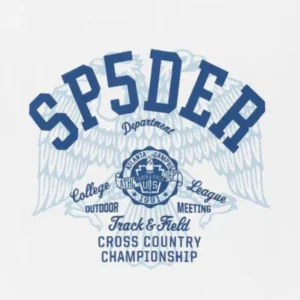 Close up of the Sp5der Cross Country Slub Tee featuring the bold college-style graphic print on the front.