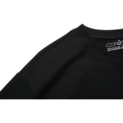 Interior view showing the Sp5der web and logo inscription detailing on the inner neck of the black premium cotton t-shirt.