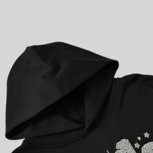Sp5der Rhinestone Web Graphic Hoodie 'Black' close up