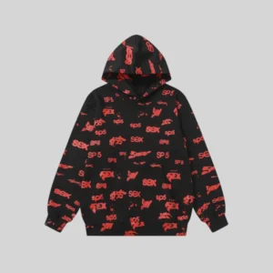 Sp5der Sex AOP Hoodie 'Black' front view