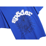 Royal blue SP5DER Young Thug graphic t-shirt featuring the iconic spider web design on the back in a premium fit.