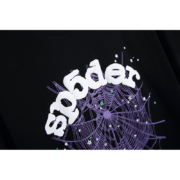 Sp5der Web And Logo Inscription T-Shirt featuring a striking purple spider web graphic and bold white brand logo print.