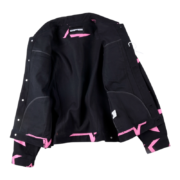 Sp5der 5 Star Trucker Jacket in black and pink featuring an iconic graphic design and classic streetwear silhouette.