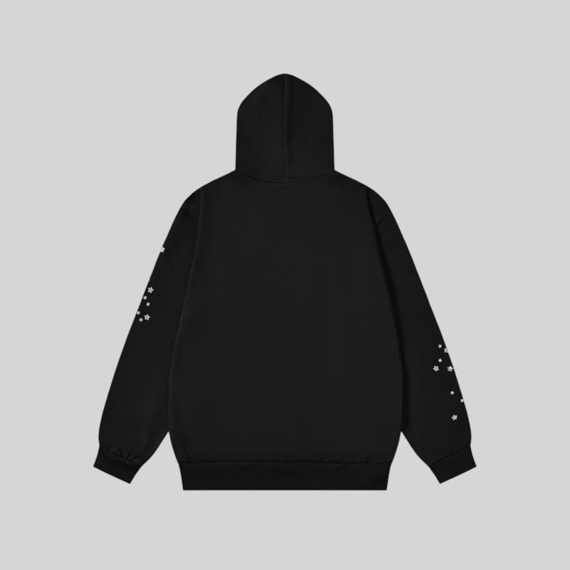 Sp5der Rhinestone Web Graphic Hoodie 'Black' Back view