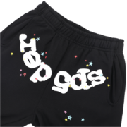 Sp5der OG Web sweatpants in black featuring iconic white graphic logo detail and colorful star accents on cotton fabric