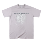 Sp5der Arach NY Phobia Tee in gray featuring a distinctive spider web graphic and urban streetwear branding style.