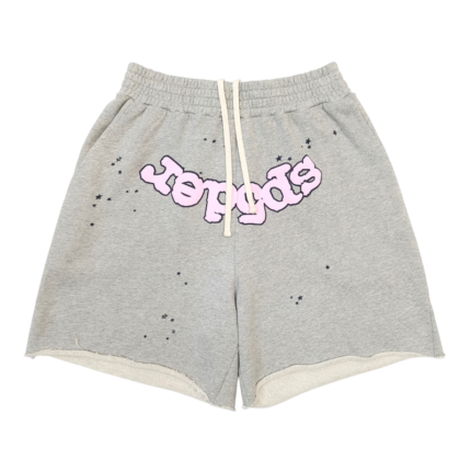 Grey Sp5der OG Web Logo sweat shorts featuring premium French Terry cotton and a comfortable, relaxed streetwear fit.
