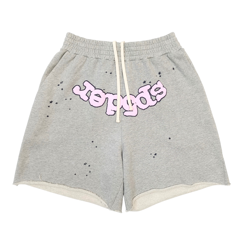 Grey Sp5der OG Web Logo sweat shorts featuring premium French Terry cotton and a comfortable, relaxed streetwear fit.