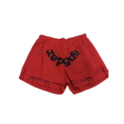 Red Sp5der OG Web double layer shorts featuring iconic street style branding and a comfortable athletic design.