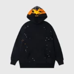Sp5der Heavy Web Hoodie in black featuring a streetwear design with star graphics and a detailed web print on the hood