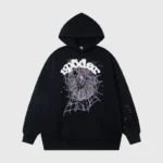 Sp5der Worldwide Web Hoodie in black featuring a premium heavyweight fleece and iconic streetwear web graphic design.