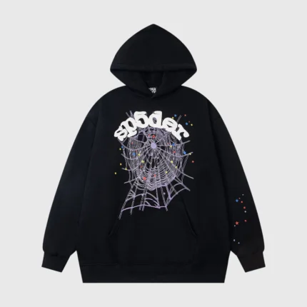 Sp5der Worldwide Web Hoodie in black featuring a premium heavyweight fleece and iconic streetwear web graphic design.