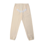 Cream Sp5der OG Tree Camo sweatpants featuring iconic branding and a comfortable loose fit, perfect for urban wear.