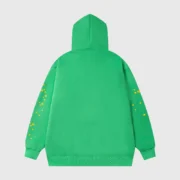 Back view of the green Sp5der Star OG Web V2 hoodie, showcasing the heavyweight fleece design and iconic sleeve stars.
