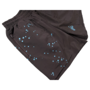 Sp5der black sports shorts featuring a bold five-star print and an embroidered brand logo for high performance.