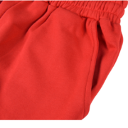 Close-up of the Sp5der Red Atlanta Open Leg Sweatpant featuring a comfortable elastic waistband and side slash pockets.