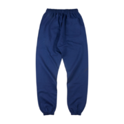 Back view of the blue Sp5der Arach NY Phobia sweatpants, featuring a premium loose fit and a comfortable elasticated waist.