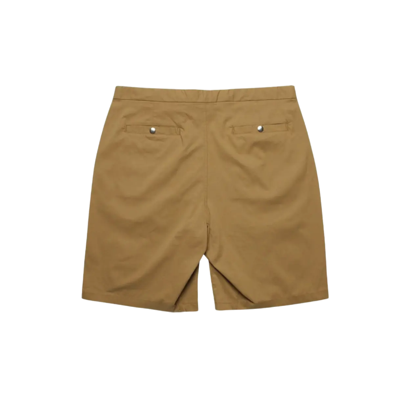 Back view of the limited edition Parra x Sp5der Ants shorts featuring a tan colorway and minimalist design aesthetic.