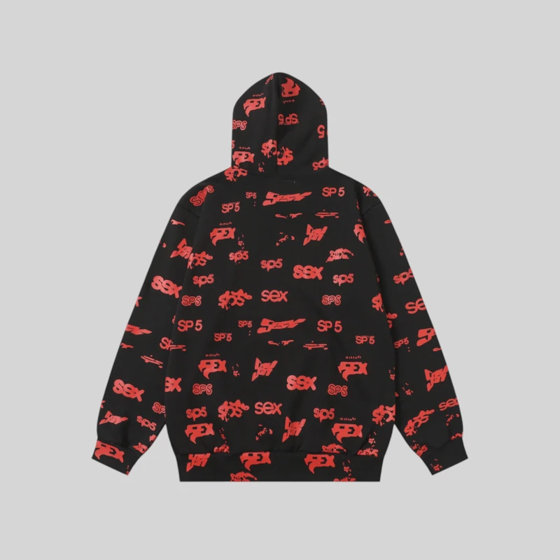 Sp5der Sex AOP Hoodie 'Black' back view