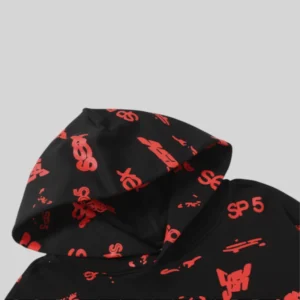 Sp5der Sex AOP Hoodie 'Black' close up