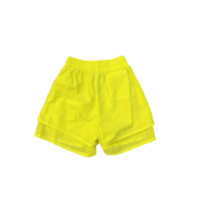 Back view of bright yellow Sp5der OG Web double layer shorts featuring a performance-driven streetwear design.