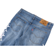 Back view of Sp5der Vintage Web Jean Denim featuring premium light blue wash denim and iconic white graphic web detail.