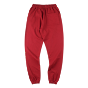 Back view of the SP5DER Logo Sweatpants in a vibrant maroon color, featuring soft fleece construction and a back pocket.