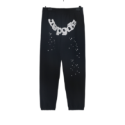 Back view of SP5DER Black OG Web sweatpants featuring the iconic white web logo and signature star detailing in black