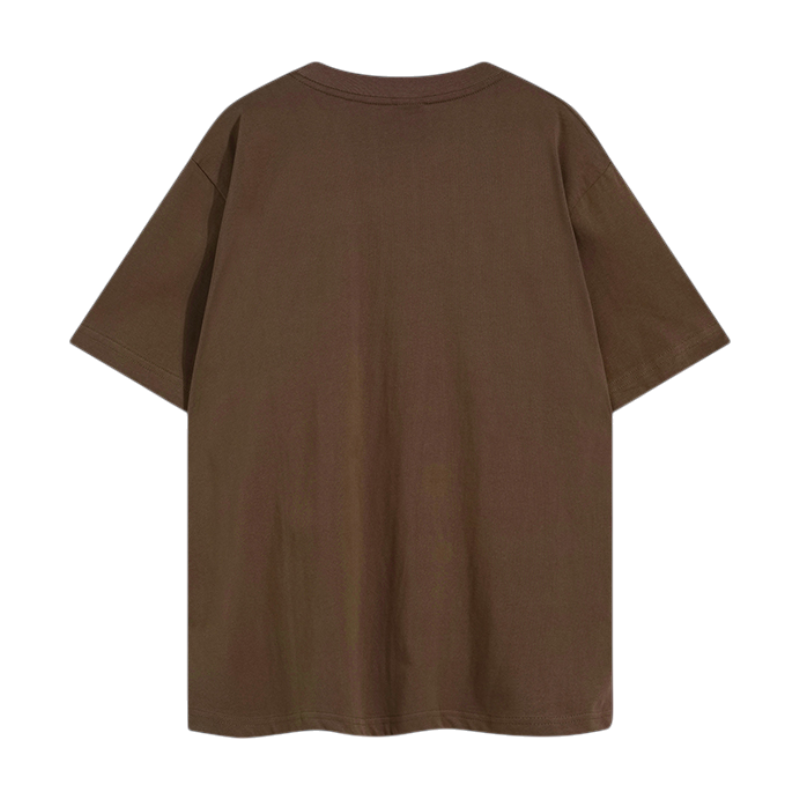 Back view of the brown Sp5der Angel 555 t-shirt showing the plain solid color design on a dark background.