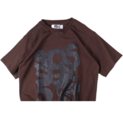 The brown Sp5der Sp5 Sex t-shirt, featuring a bold black graphic print and high-quality premium streetwear fabric.