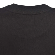 Close-up view of the ribbed crewneck collar on the premium black Sp5der Warped heavyweight cotton streetwear t-shirt.