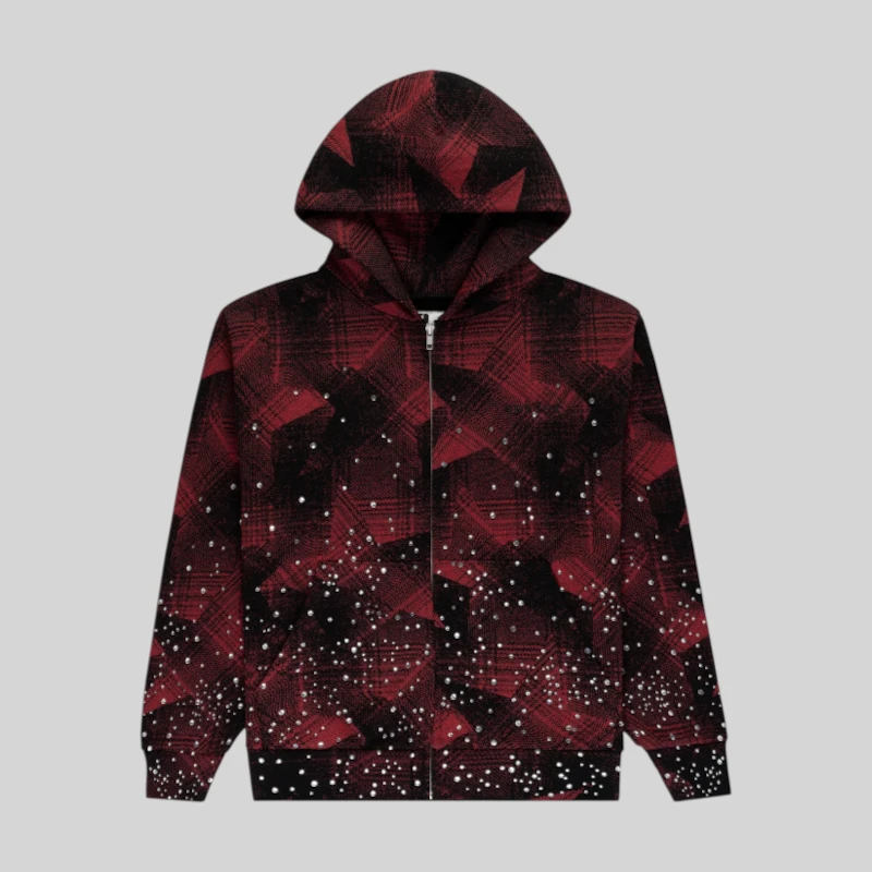 Sp5der Star Plaid Full Zip Hoodie front view