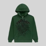 Sp5der Og Web Studded Zip Hoodie 'Green' front view