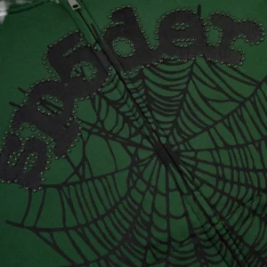 Sp5der Og Web Studded Zip Hoodie 'Green' close up