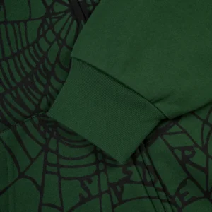 Sp5der Og Web Studded Zip Hoodie 'Green' close up