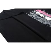 Close-up of the Sp5der Atlanta Print T-Shirt in black featuring a detailed graphic of a web and Atlanta design.