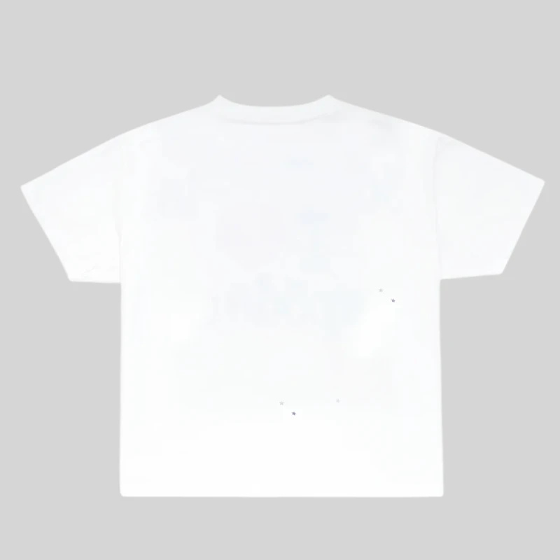 Back view of the premium white I HEART Sp5der men’s streetwear t-shirt with a standard fit, crafted from cotton.
