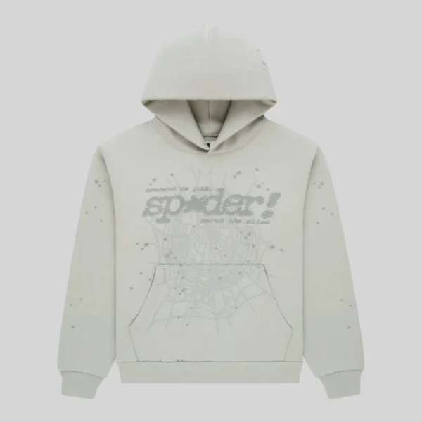 Sp5der Tonal Punk V2 Hoodie 'Grey' front view