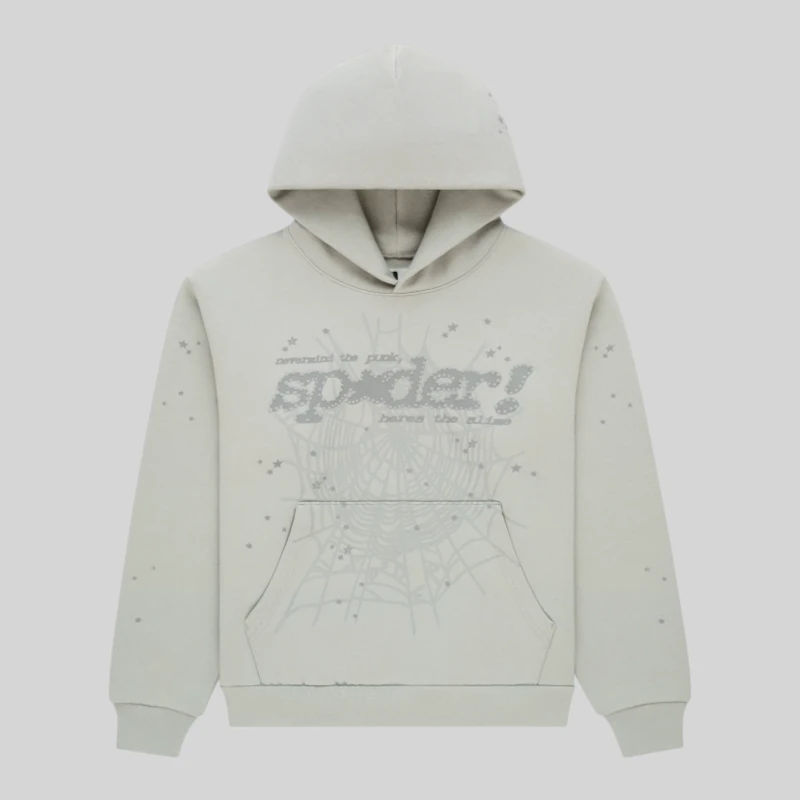 Sp5der Tonal Punk V2 Hoodie 'Grey' front view